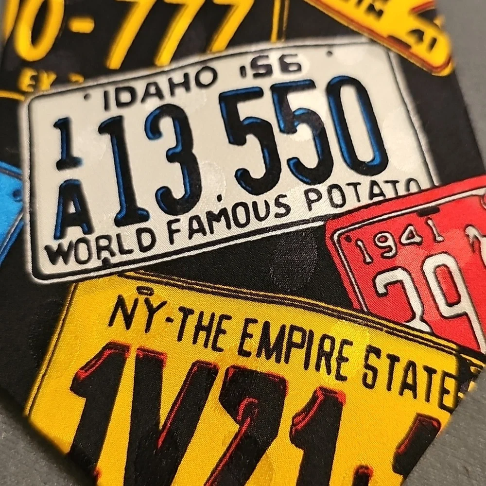 Colorful License‎ Plate Novelty Necktie. By ADDICTION USA. silk Handmade.